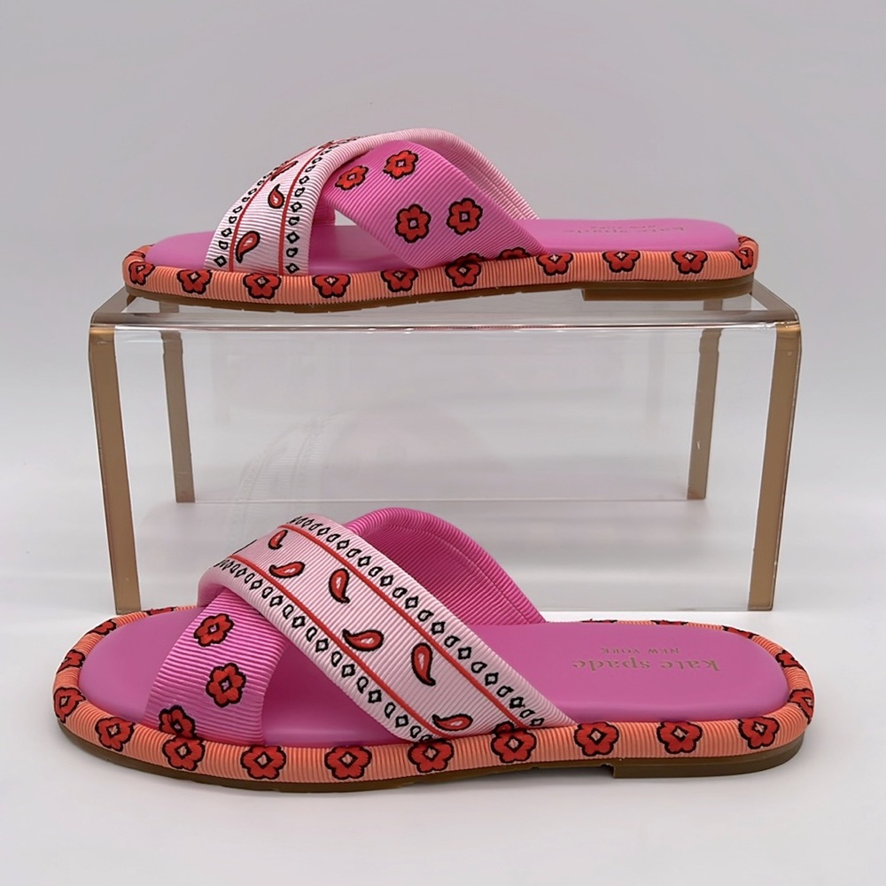 Kate Spade New York Rio Bandana Patchwork Slides Persimmon - Picture 3 of 16